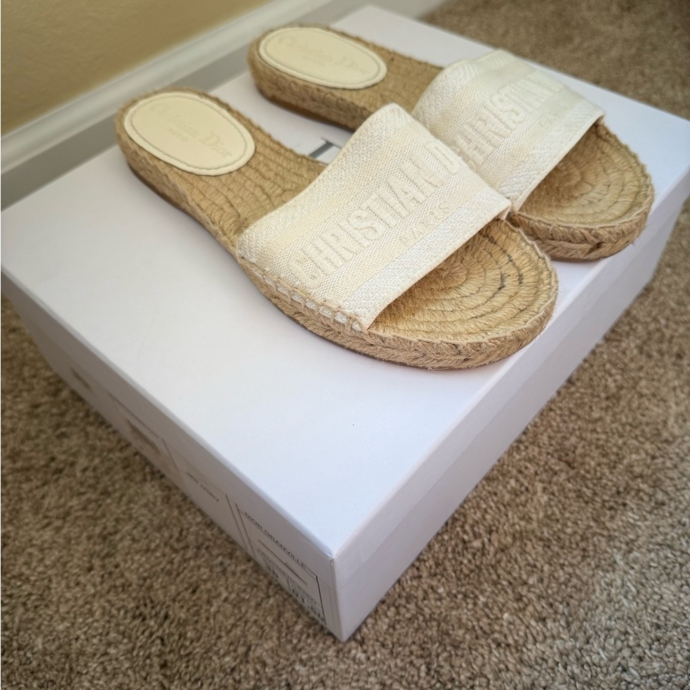 Dior Women's Cream Espadrille Slides - Picture 2 of 10